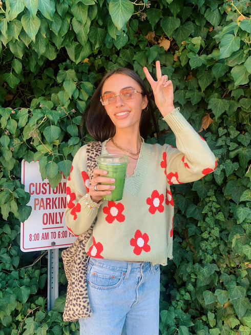 La La Retro Floral Sweater